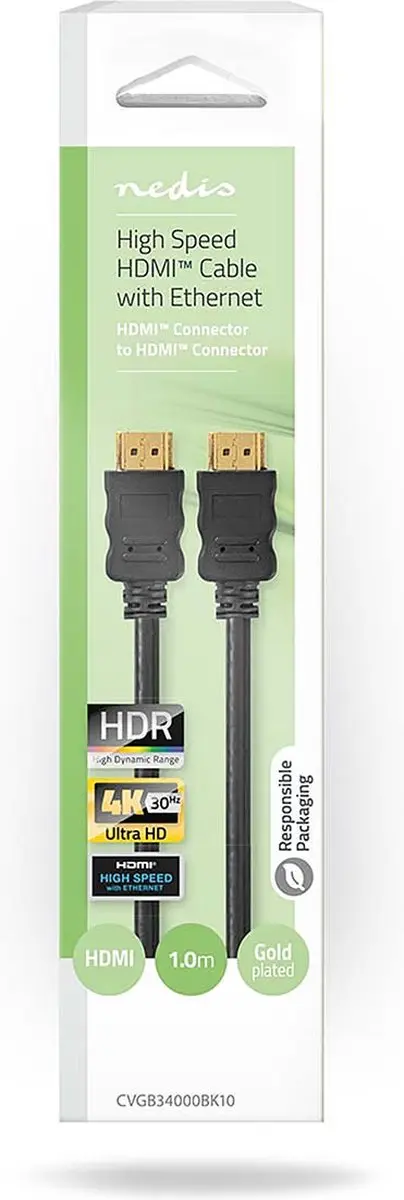 Nedis HDMI-Kabel CVGB34000BK10 4K@30Hz - 1m - Zwart