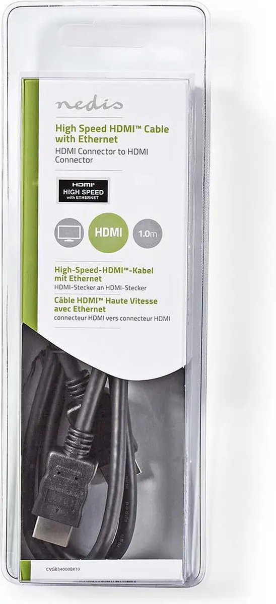 Nedis HDMI-Kabel CVGB34000BK10 4K@30Hz - 1m - Zwart