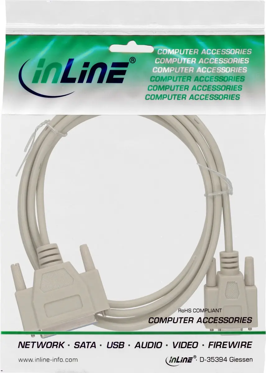 InLine RS232 Null Modemkabel 2m - 9-pins naar 25-pins Beige