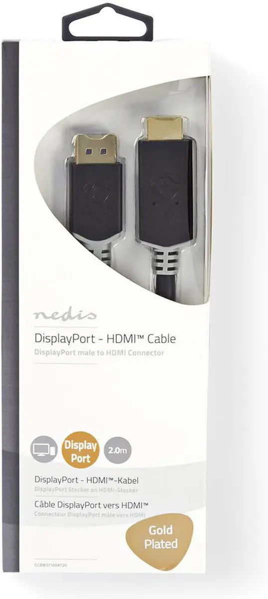 Nedis DisplayPort-HDMI Kabel 4K@30Hz 2m - Verguld - Antraciet