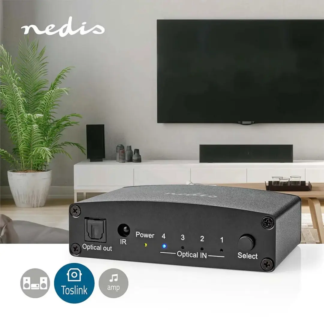 Nedis Digitale Audio-Switch ASWI2514BK - 4-wegs - Zwart