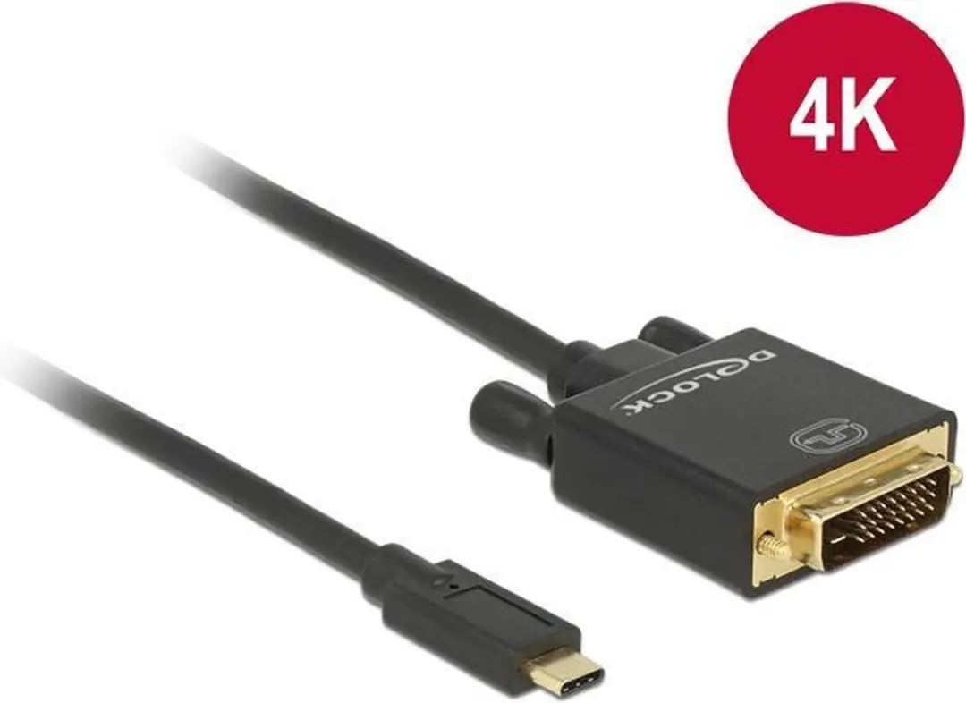 Delock USB-C naar DVI Kabel 4K 30Hz - 2m - Zwart