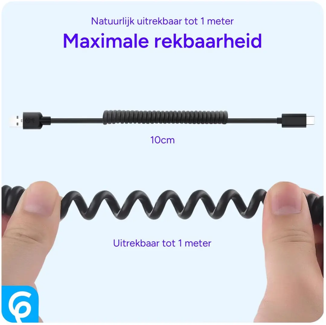 Selected SBG Universele USB-C Krulsnoer 1M - Zwart