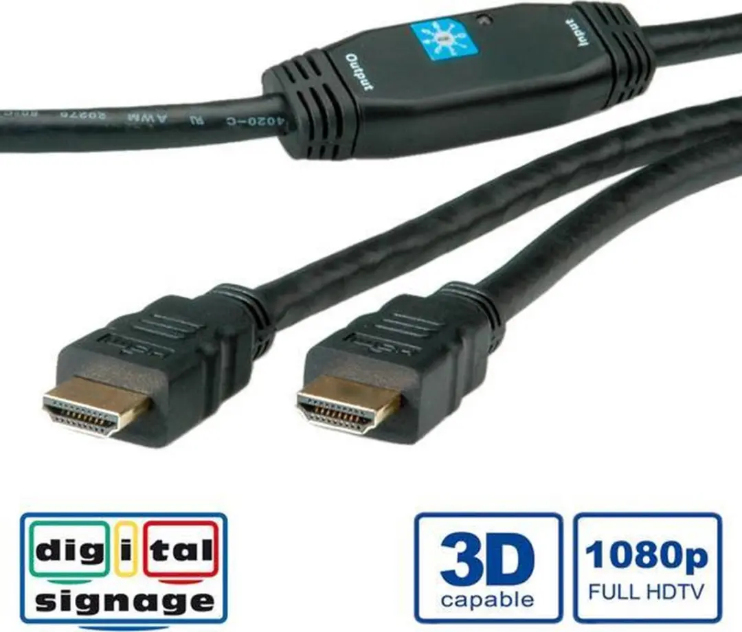 Roline HDMI High Speed Kabel 30m - met Repeater - Zwart