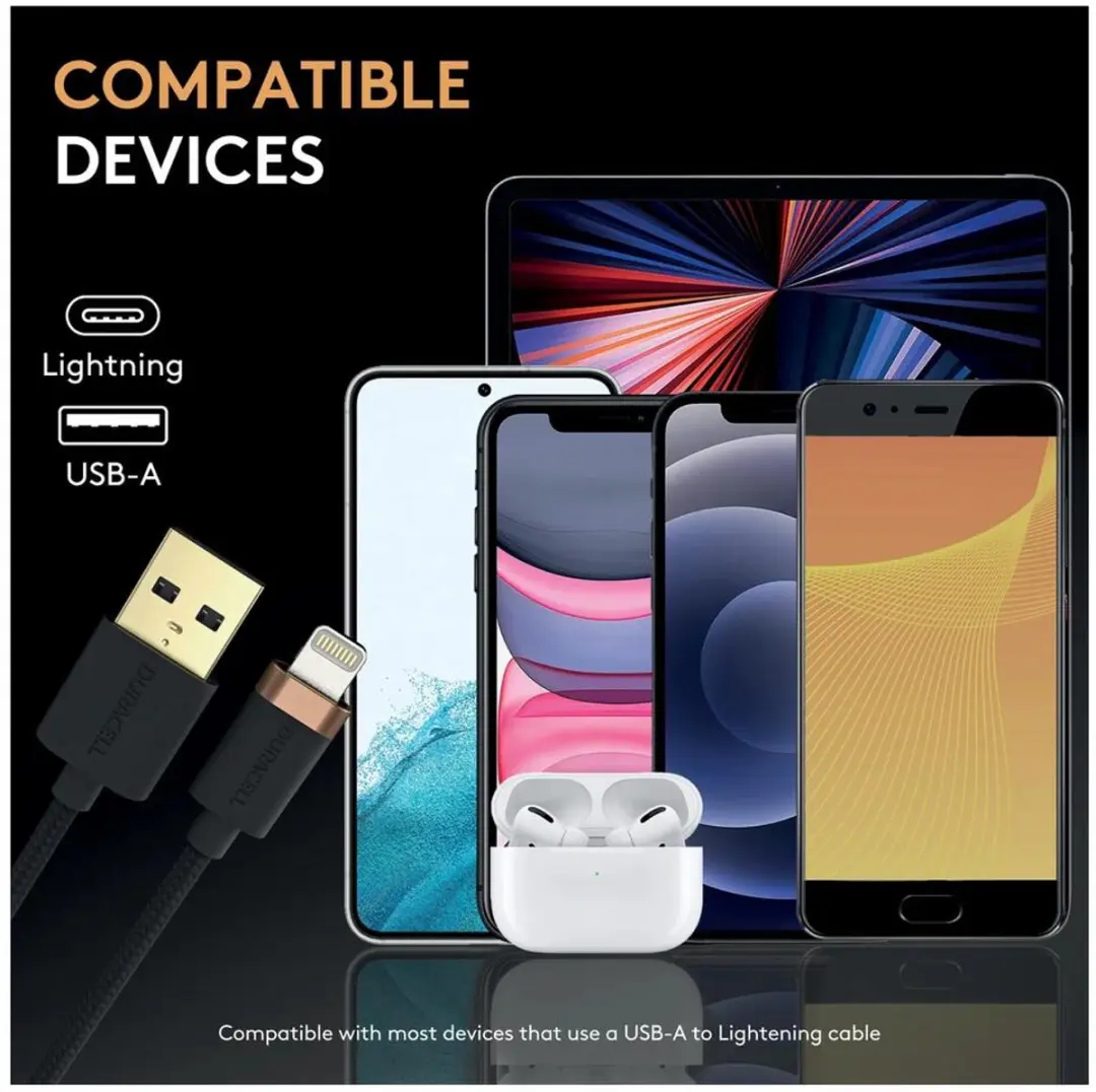 Duracell Toughened Kevlar USB-A naar Lightning Kabel 0.3m - 3A - Zwart