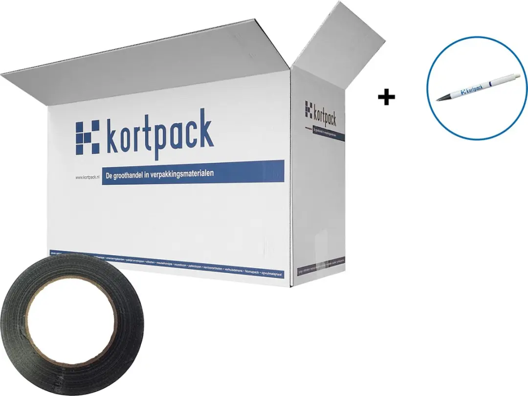 Kortpack Extra Sterke Duct-Tape 50mm x 50m - Zwart