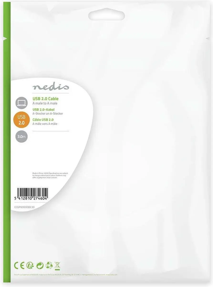 Nedis USB 2.0 USB-A Kabel 3m - Zwart - afbeelding 6 van 6