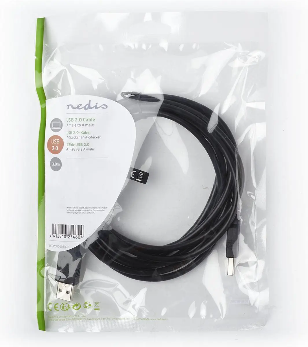 Nedis USB 2.0 USB-A Kabel 3m - Zwart