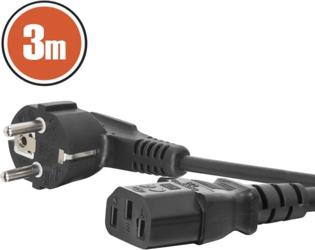 Delight AC Voedingskabel C13 3m - 16A/250V - 3x0.75mm² - Zwart