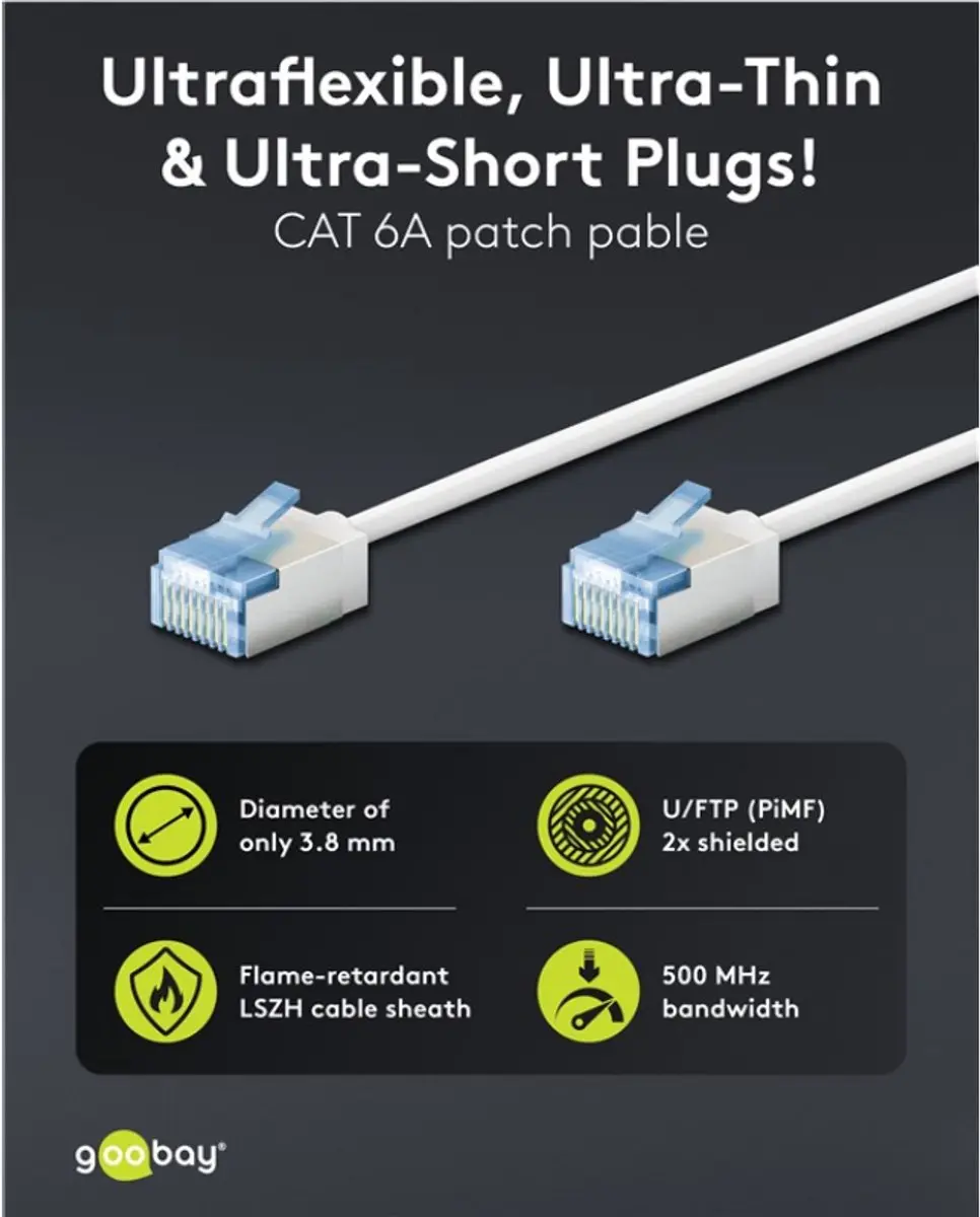 Goobay FTP CAT6A Netwerkkabel 10Gbps 0,25m - Wit