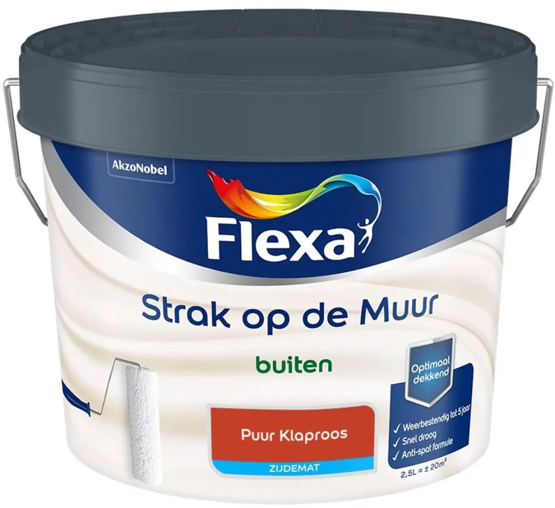Flexa Strak Op De Muur Zijdemat Mengverf Puur Klaproos 2,5L