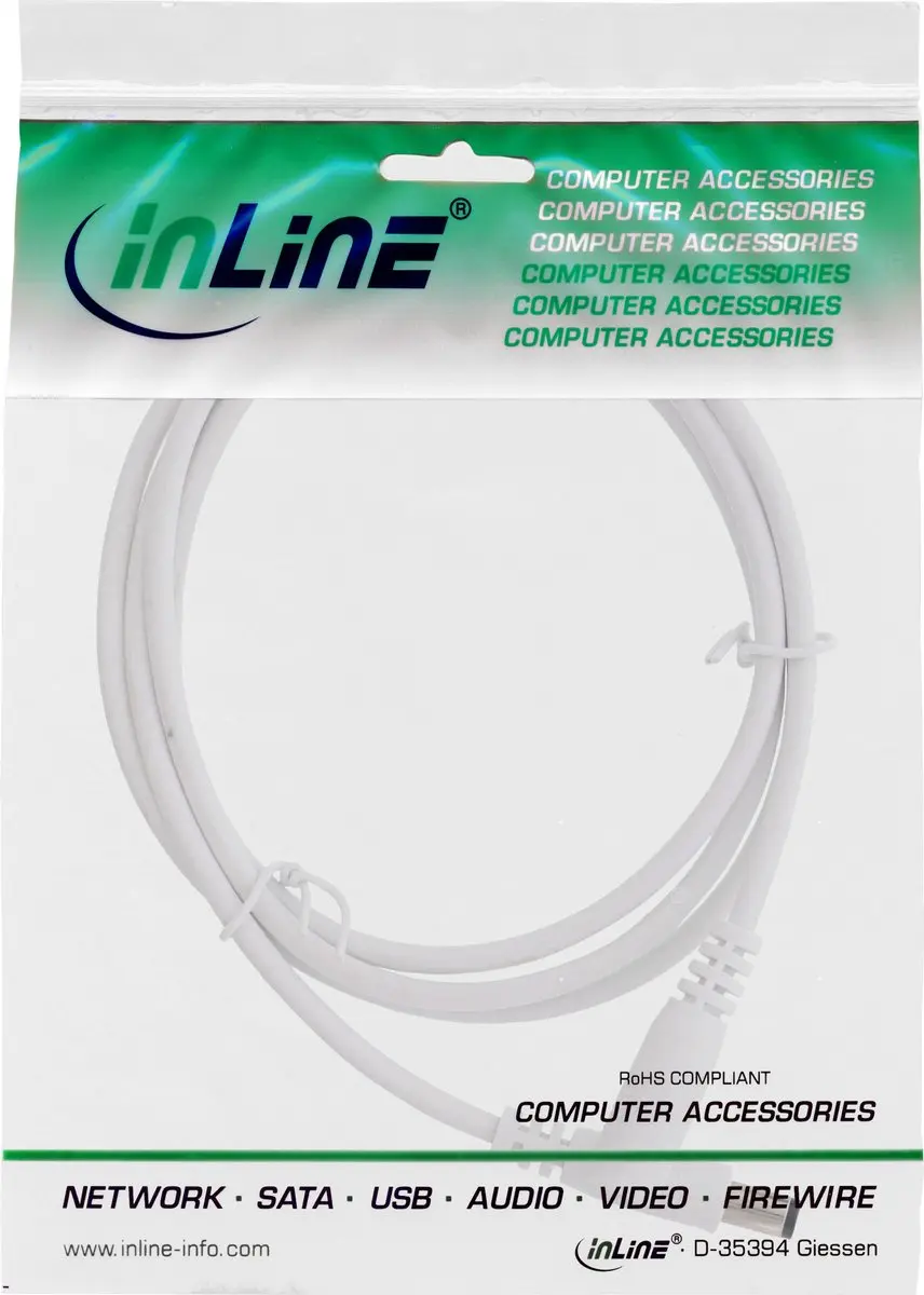 InLine DC Verlengkabel 5,5x2,1mm 5m - Wit