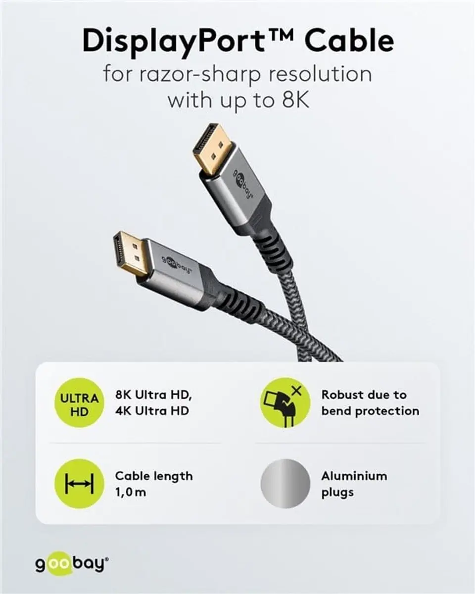 Goobay Plus DisplayPort Kabel DP1.4 8K 60Hz 5m - Zwart