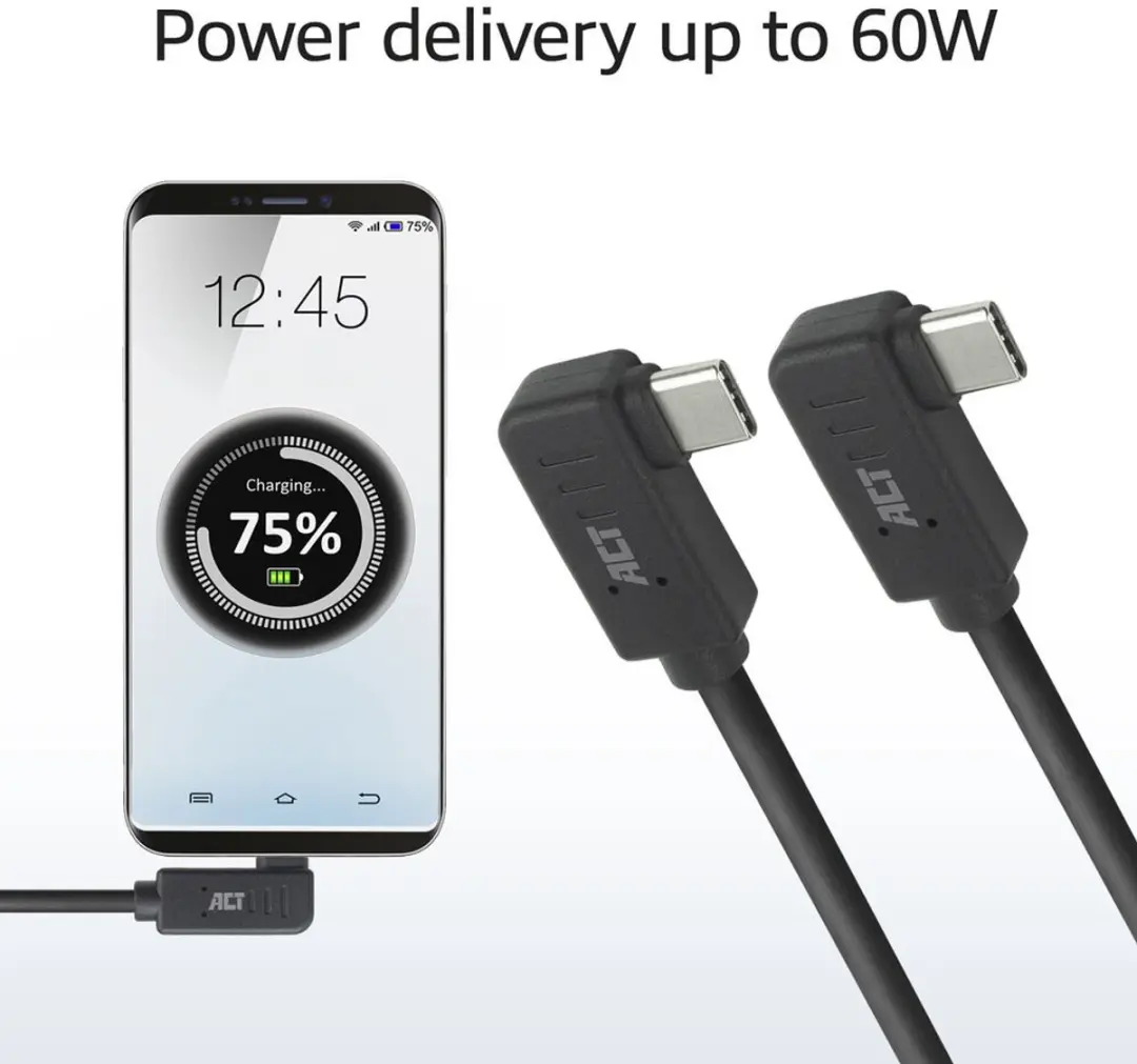 ACT AC7488 USB-C Kabel 10Gbps 60W 2m - Zwart