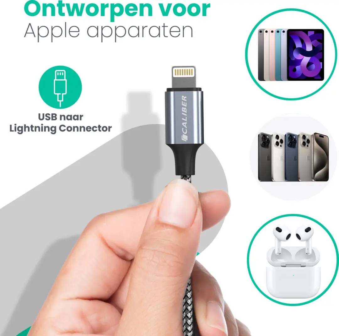 Caliber CL-UL2-2PACK Lightning USB Kabel - 2m - 2 Stuks - Zwart/Grijs