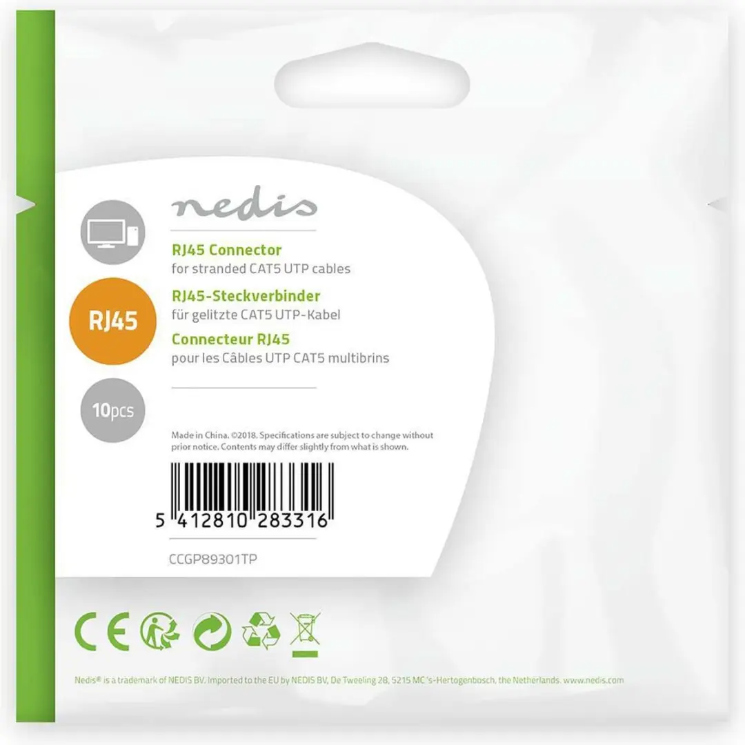 Nedis RJ45-Connector CAT5 Recht Verguld - 10 Stuks