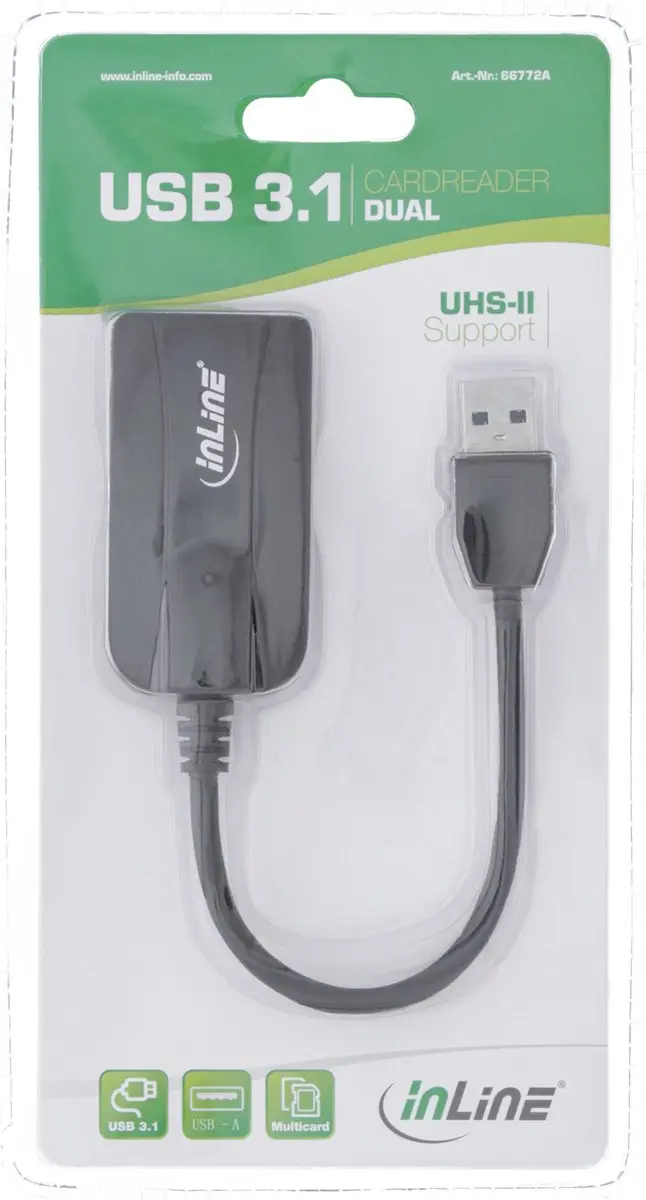 InLine Kaartlezer USB-A USB 3.2 Gen.1 SD/microSD - Zwart