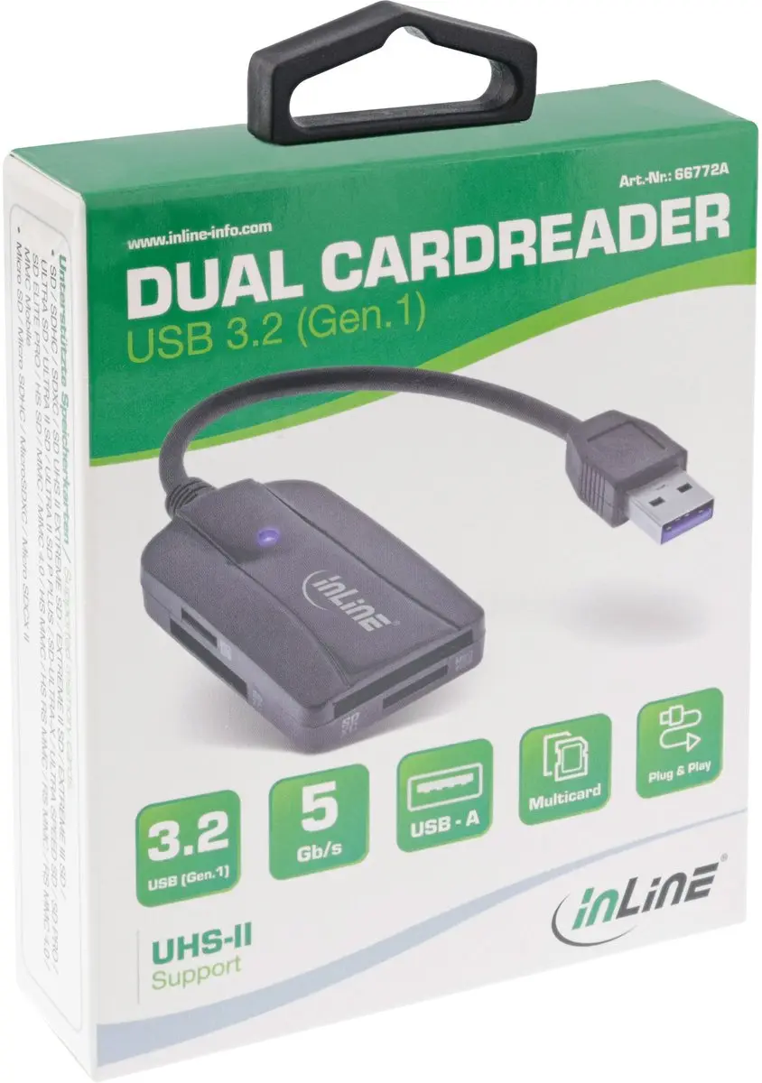 InLine Kaartlezer USB-A USB 3.2 Gen.1 SD/microSD - Zwart