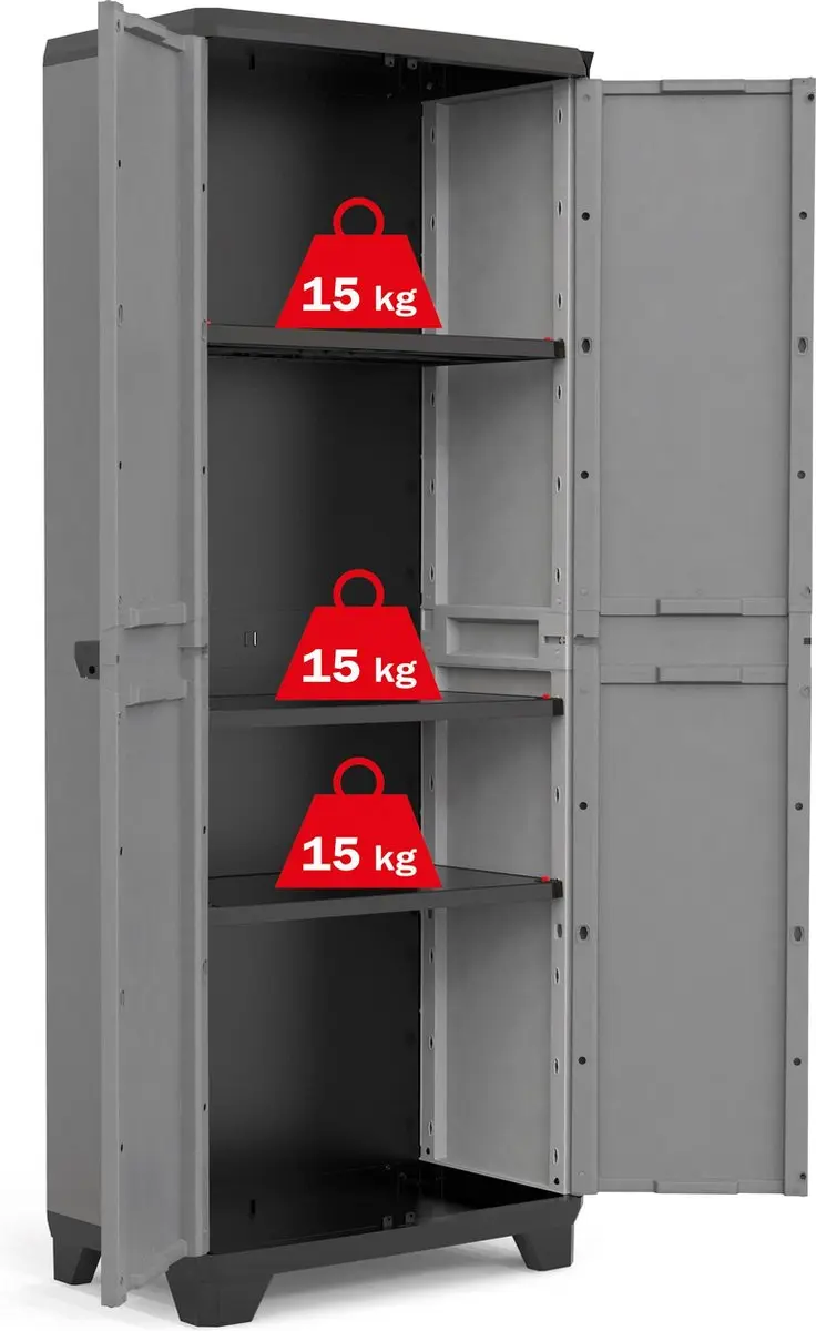 Keter Stilo Hoge Kast 68x39x173cm - 3 Planken - Donkergrijs/Zwart - afbeelding 6 van 6