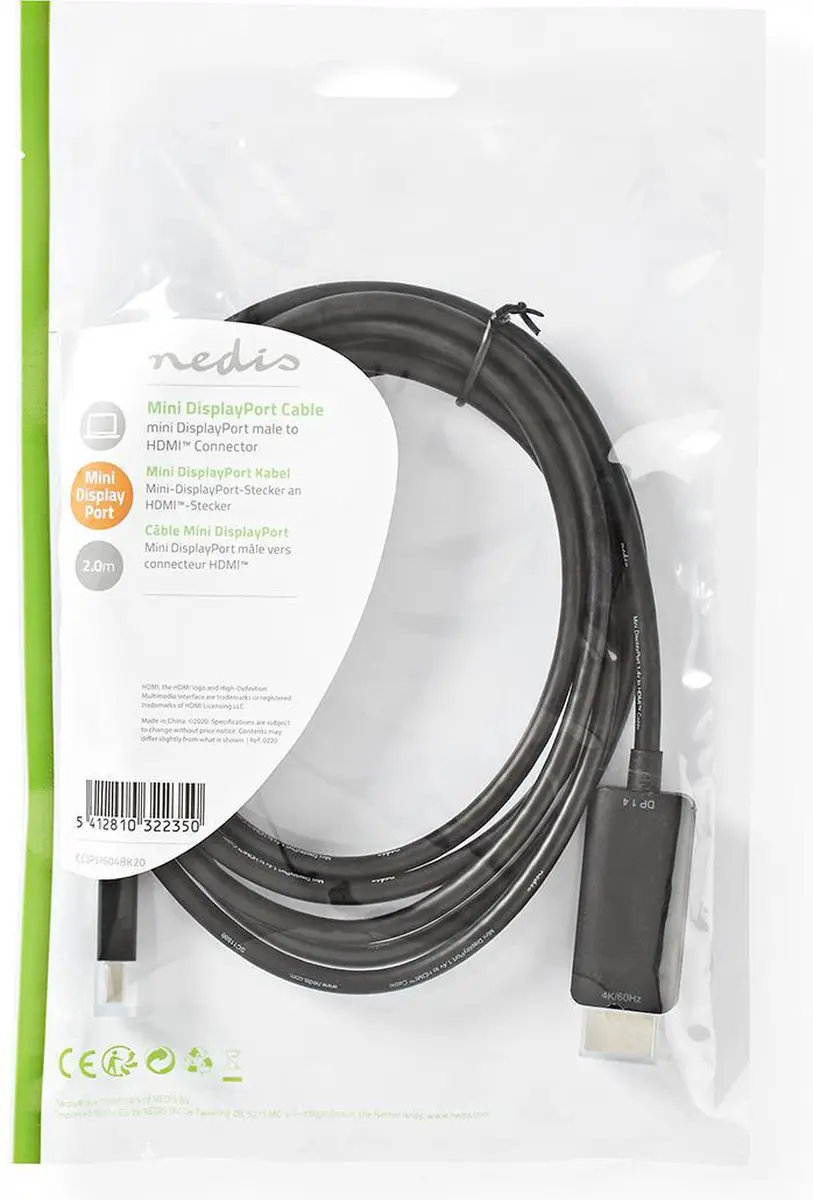 Nedis Mini DisplayPort naar HDMI Kabel 48Gbps 2m - Zwart
