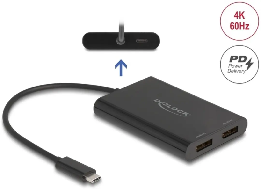 Delock USB-C naar 2x DisplayPort 4K Adapter
