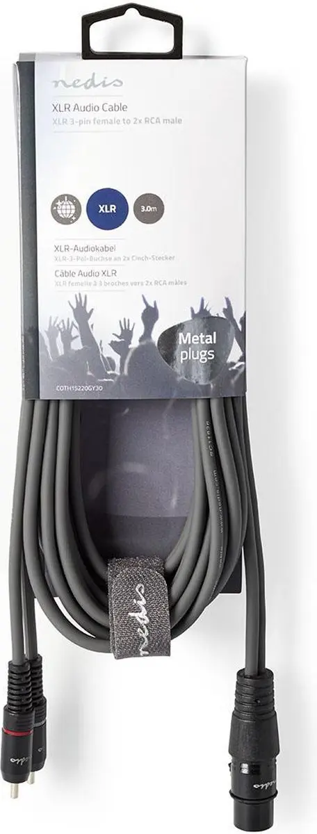 Nedis XLR 3-Pins naar 2x RCA Kabel 3m - Donkergrijs