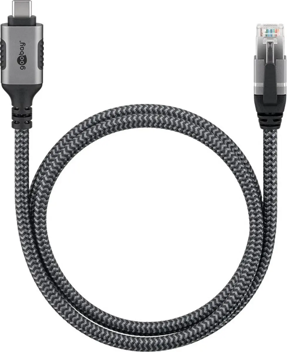 Goobay USB-C naar RJ45 Gigabit Ethernet Kabel 3m - Zwart/Grijs