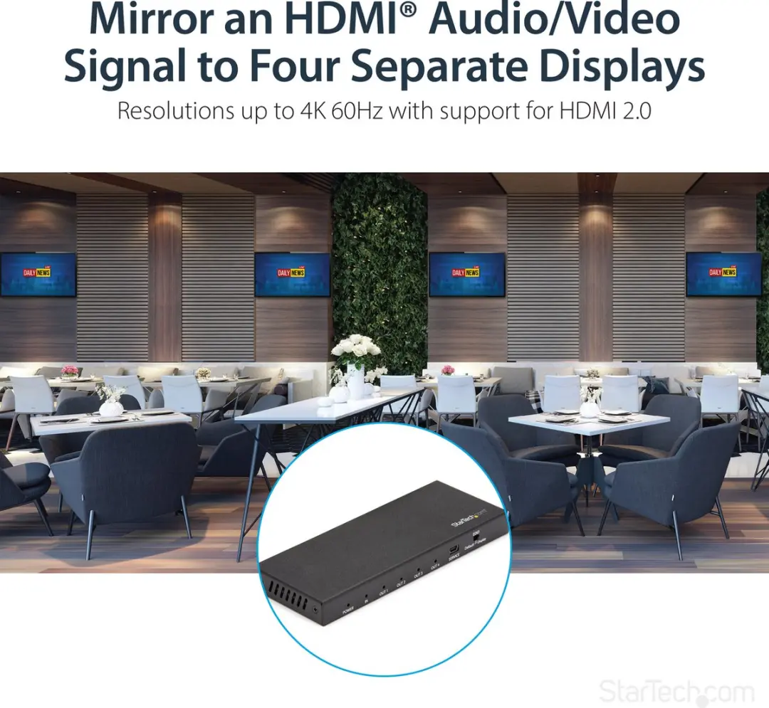 Startech ST124HD202 HDMI Splitter 4 Poorten - 4K 60Hz - Zwart