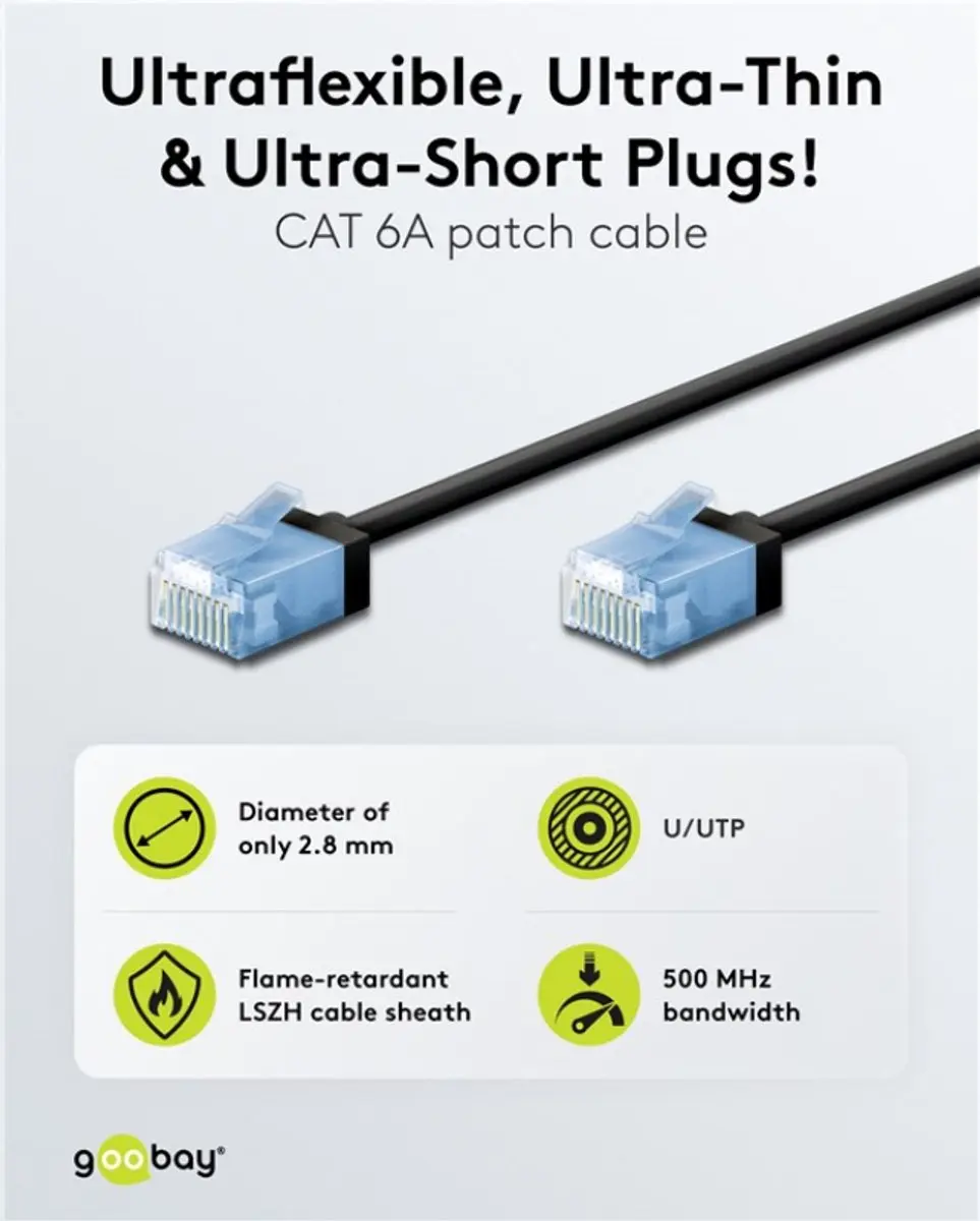 Goobay UTP CAT6A Netwerkkabel 10Gbps - 0,5m - Zwart