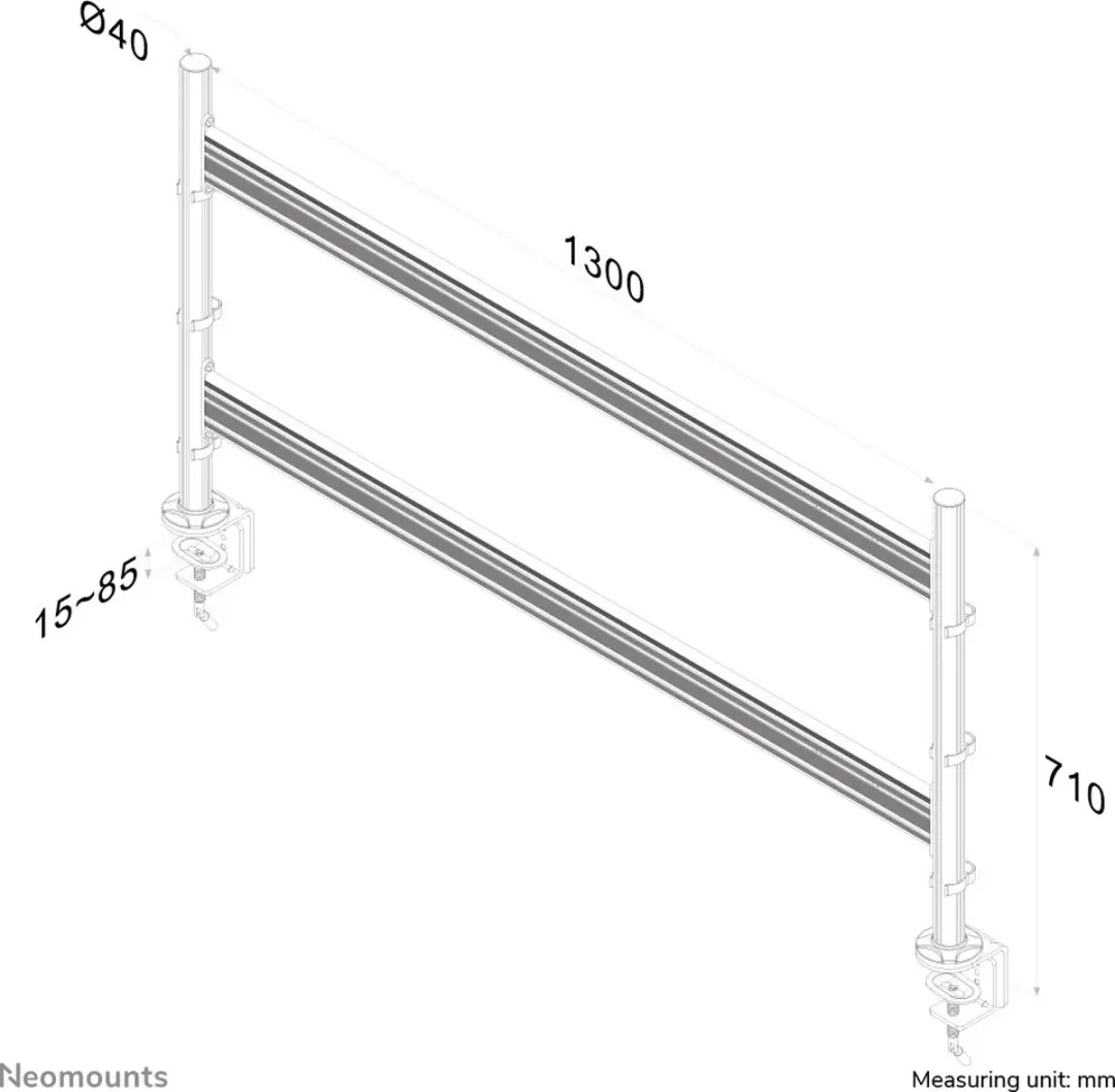 Neomounts FPMA-DTB200 Toolbar Bureaurail 10-24" - 6 Schermen - Zilver