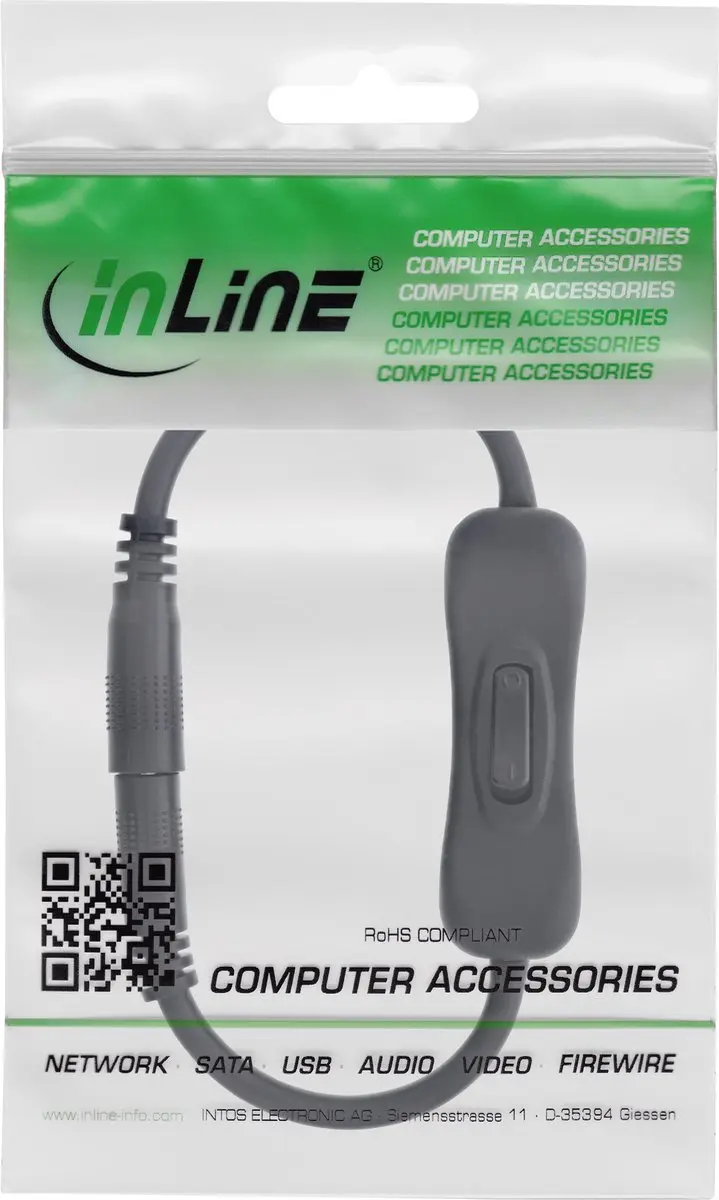 InLine DC Verlengkabel 3,5x1,35mm 140W - 0,20m Zwart