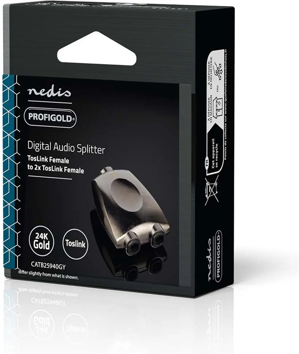 Nedis TosLink Splitter CATB25940GY - 2x TosLink Vrouwelijk - Aluminium - Gun Metal Grijs