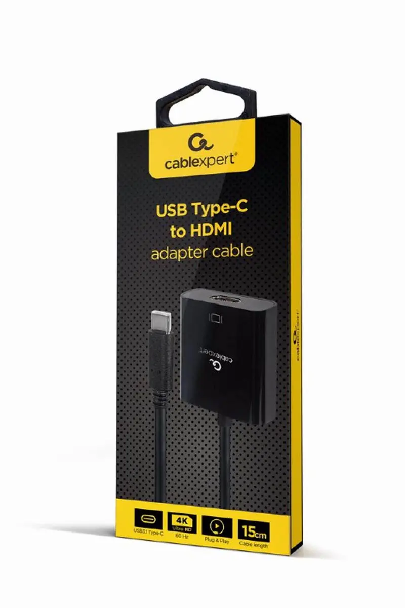 Gembird USB-C naar HDMI Adapterkabel 4K@60Hz 15cm - Zwart