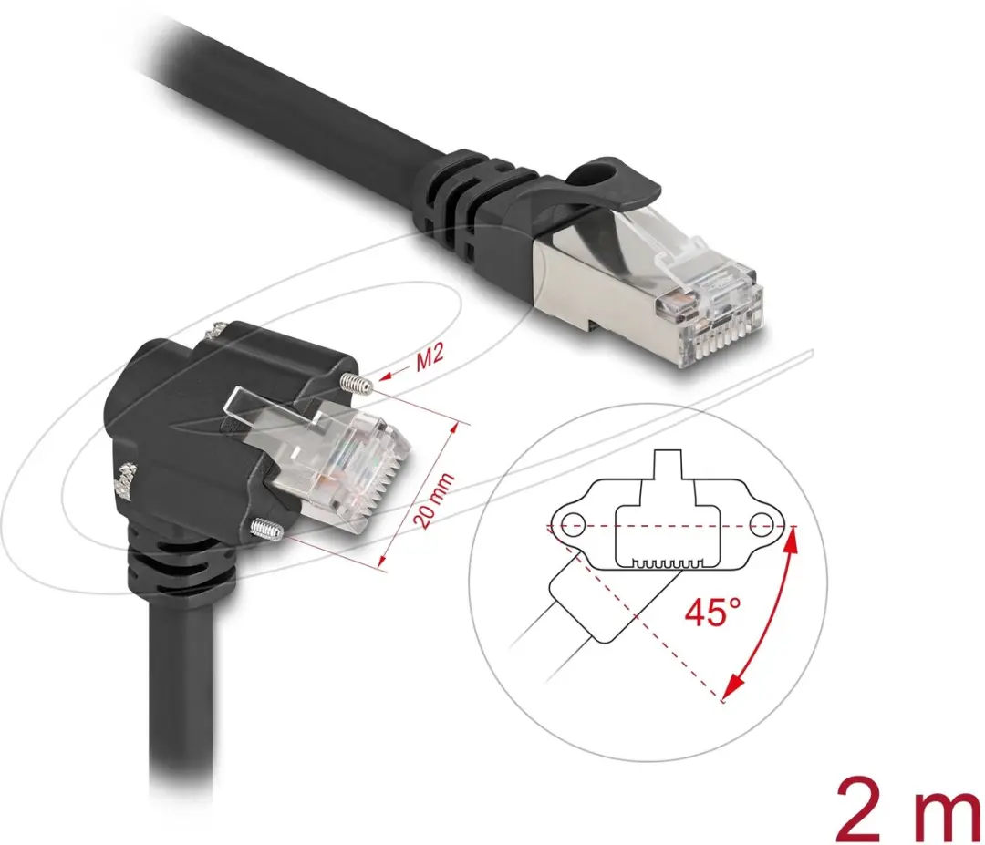 Delock GigE Camera Kabel RJ45 45°/90° - Cat.6 S/FTP 2m - Zwart