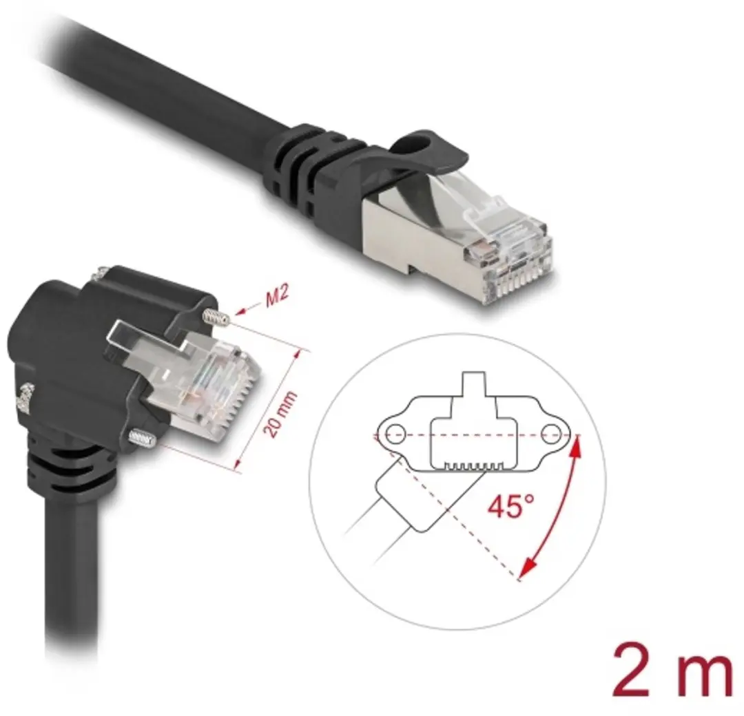 Delock GigE Camera Kabel RJ45 45°/90° - Cat.6 S/FTP 2m - Zwart