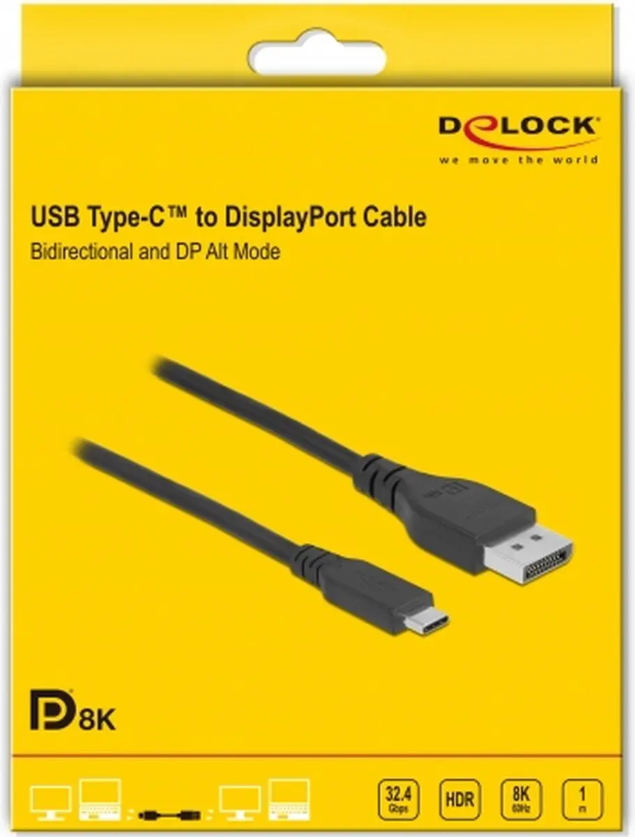 Delock USB Type-C naar DisplayPort Kabel 8K 60Hz 1m - Zwart
