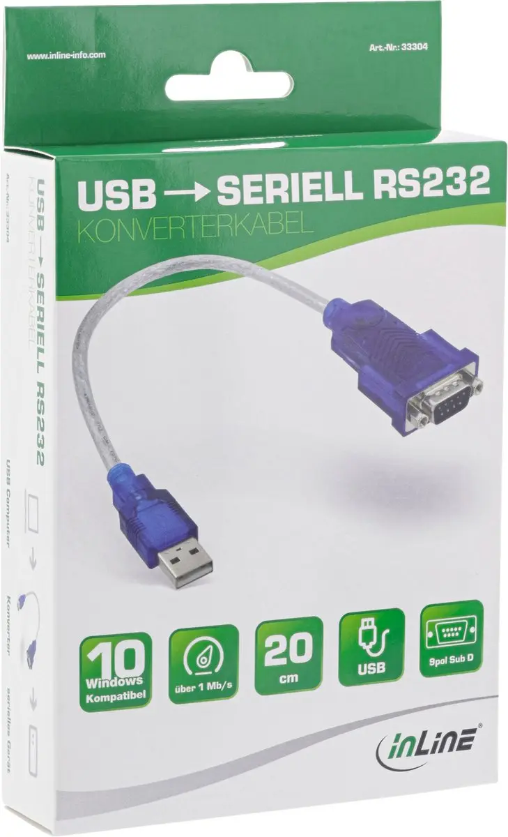 InLine USB-naar-serieel-adapterkabel A naar Sub-D 9-pin - Blauw