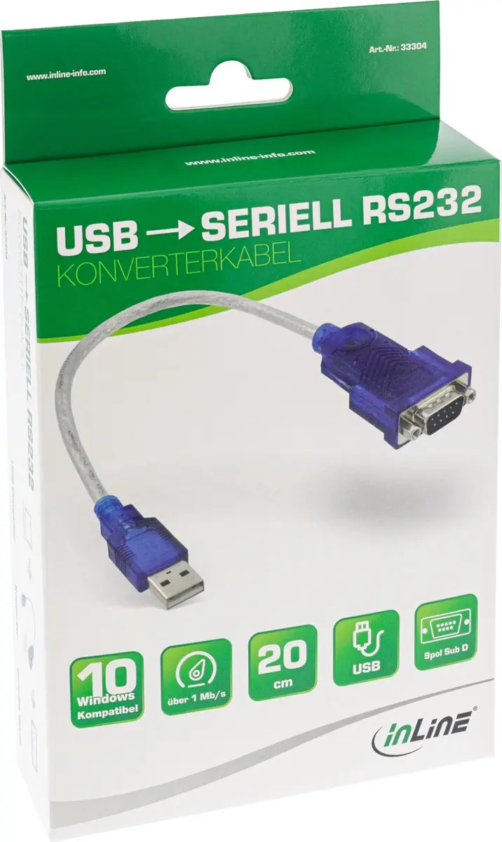 InLine USB-naar-serieel-adapterkabel A naar Sub-D 9-pin - Blauw