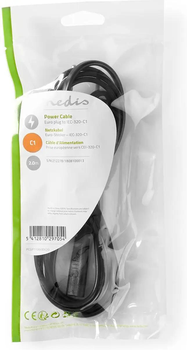 Nedis PCGP11060BK20 Stroomkabel Euro Male IEC-320-C1 2.00m - Zwart
