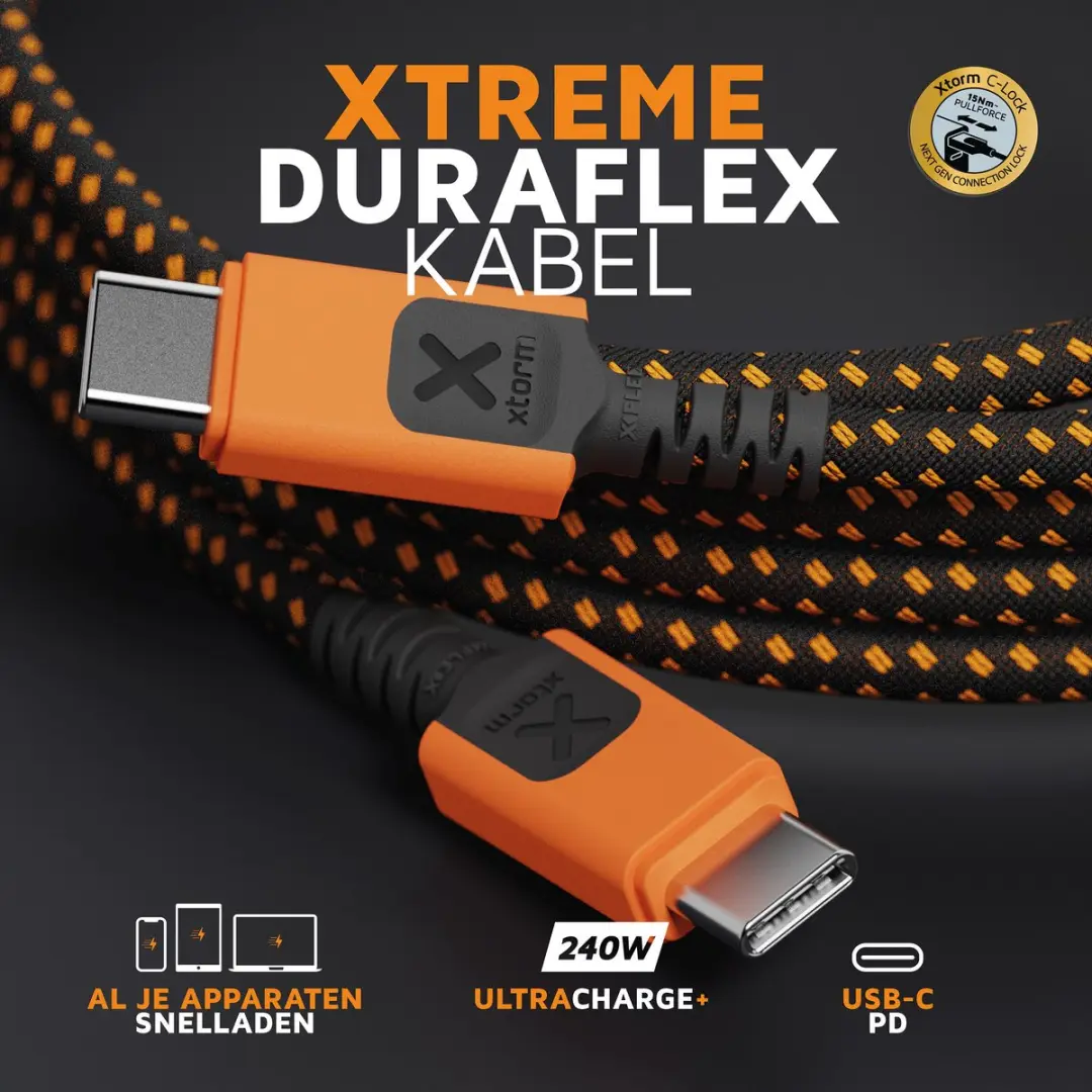 Xtorm Xtreme USB-C PD Ultra 240W Kabel 1,5m - Zwart/Oranje