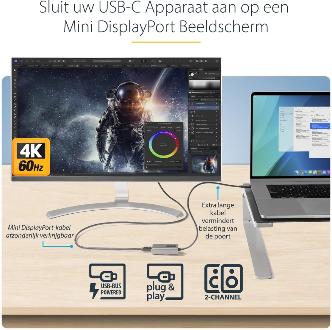 Startech USB-C naar Mini DisplayPort Adapter 4K - 0,3m - Grijs