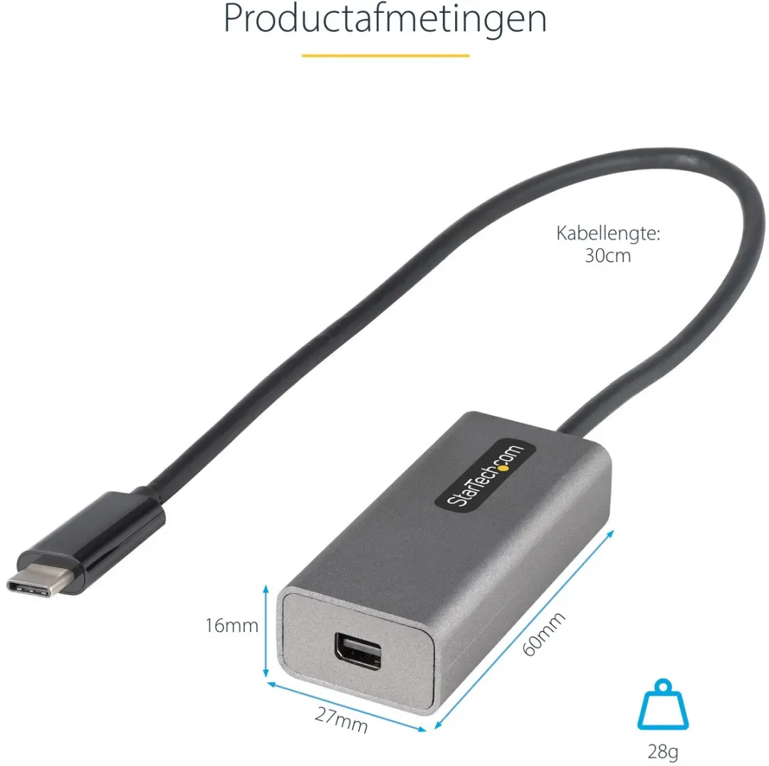 Startech USB-C naar Mini DisplayPort Adapter 4K - 0,3m - Grijs