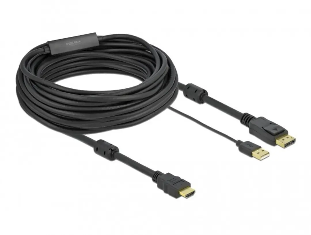 Delock HDMI naar DisplayPort Kabel 10m - 4K 30Hz - USB-gevoed