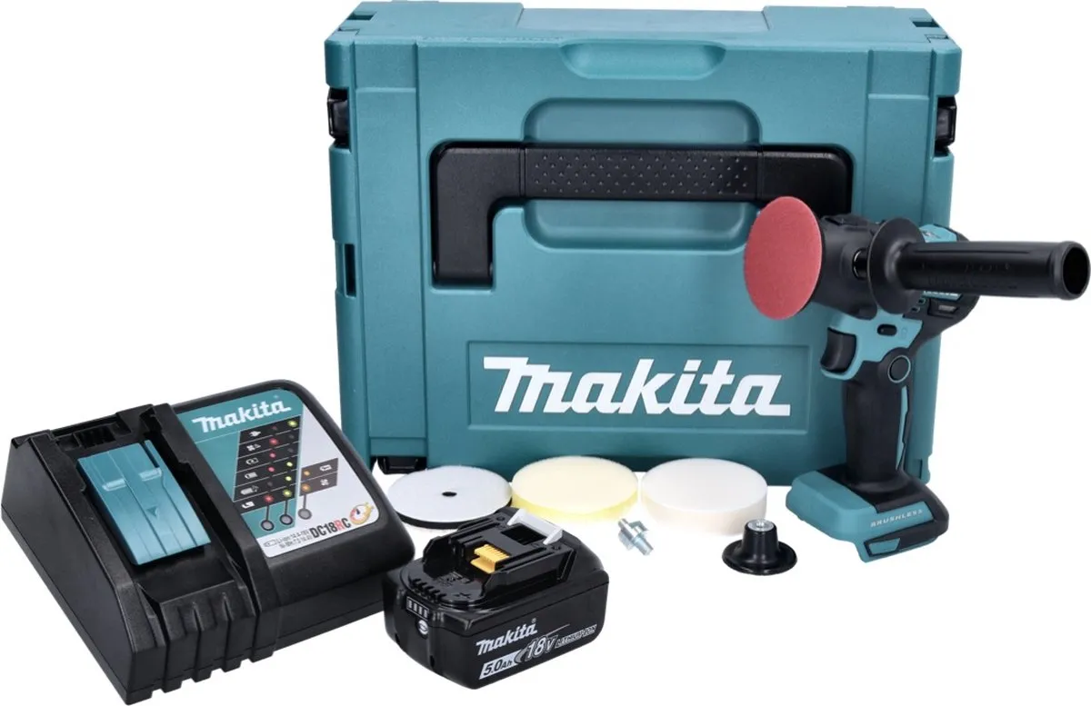 Makita DPV 300 RT1J Accu Schuurmachine 18V - 80mm Borstelloos - 5.0Ah + Lader