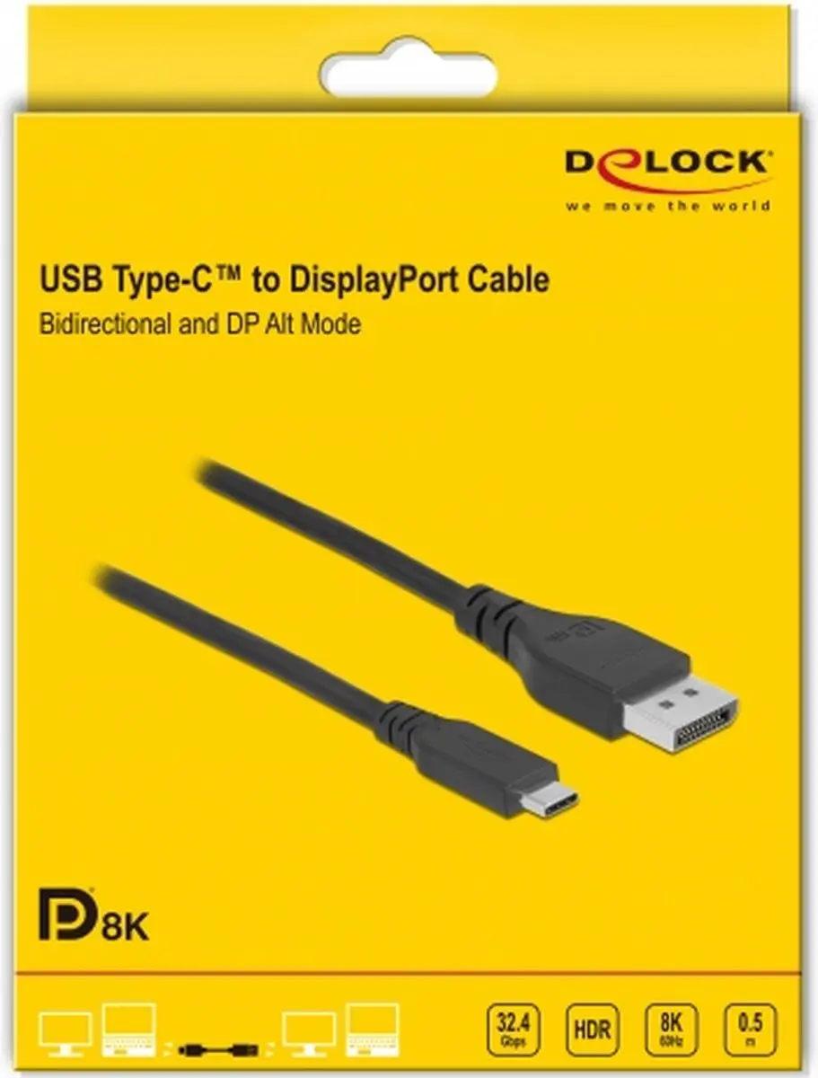 Delock USB Type-C naar DisplayPort Kabel 8K 60Hz 0.5m - Zwart