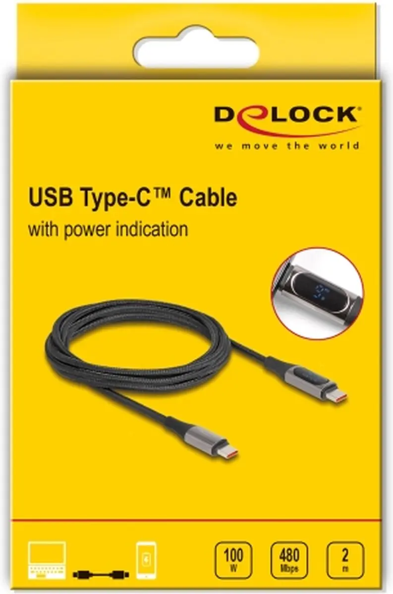 Delock USB-C naar USB-C Kabel 100W PD 3.0 - 2m - Zwart