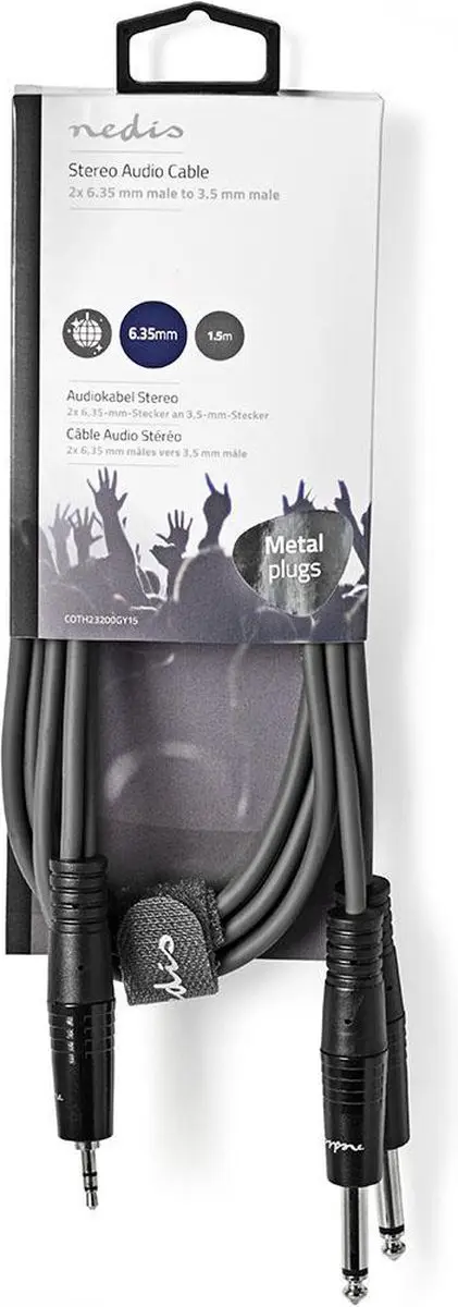 Nedis Stereo-Audiokabel 3,5mm naar 2x 6,35mm - 1,5m - Donkergrijs