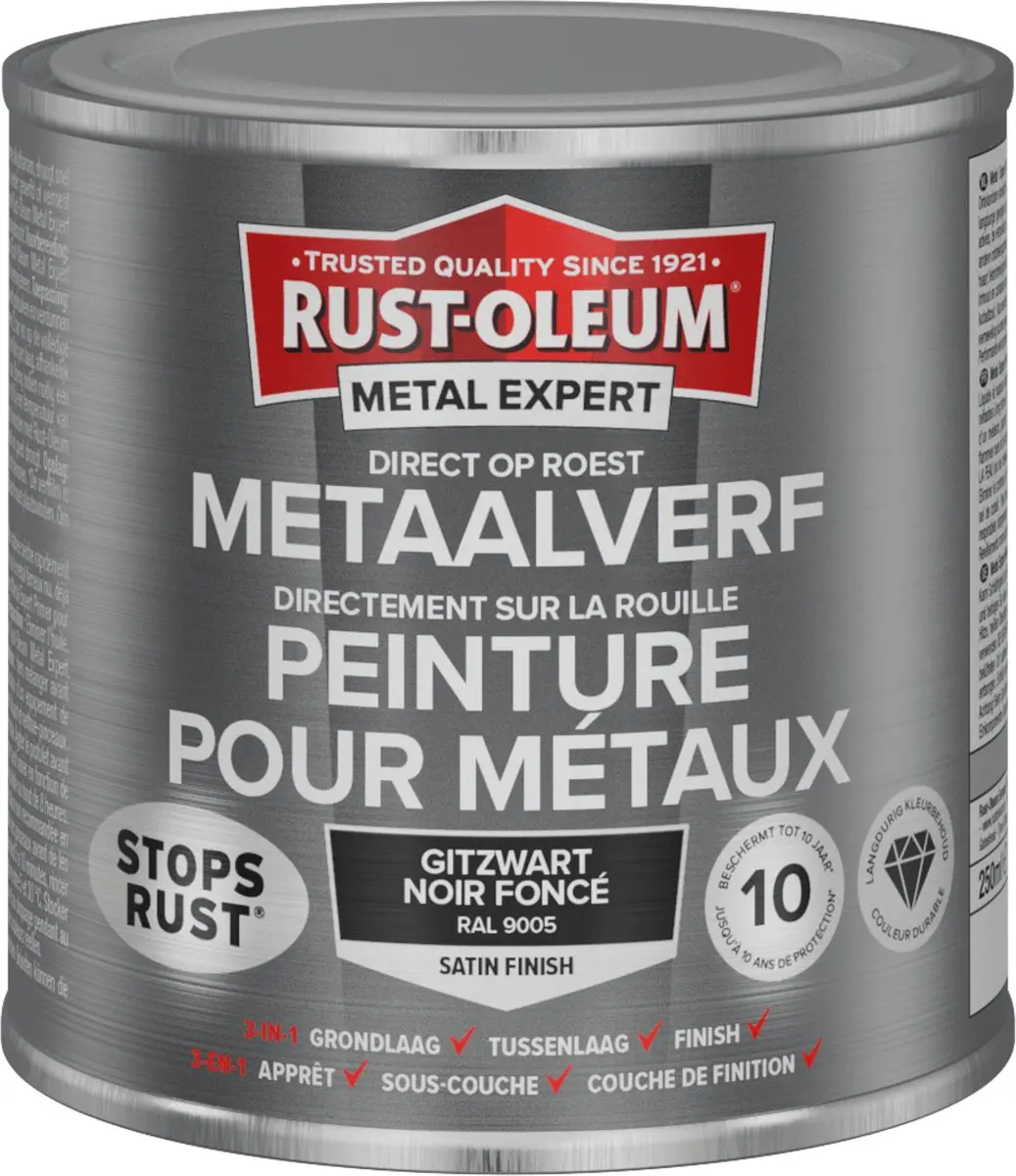 Rust-Oleum Metal Expert Direct Op Roest Metaalverf 250ml - Zwart