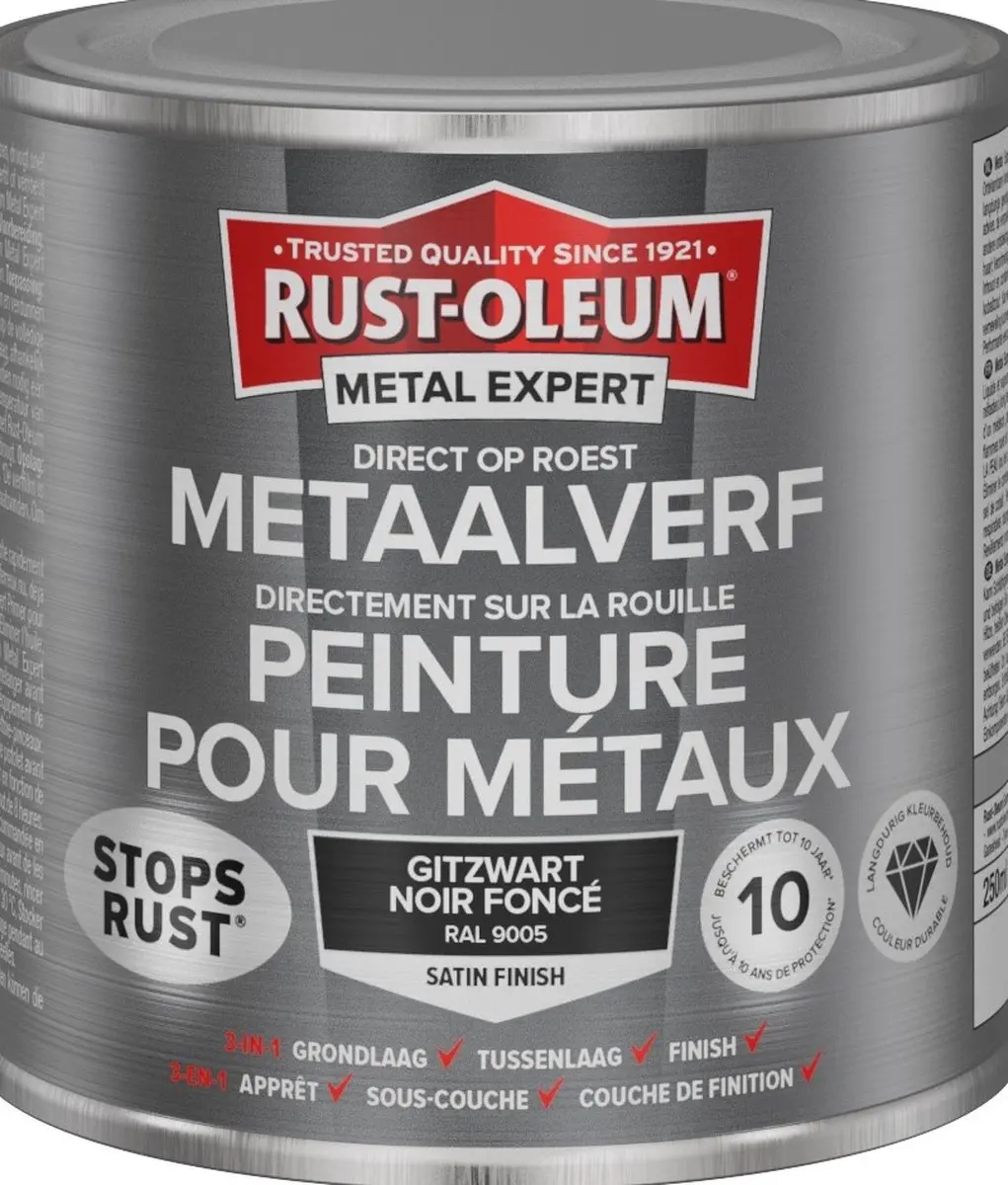 Rust-Oleum Metal Expert Direct Op Roest Metaalverf 250ml - Zwart