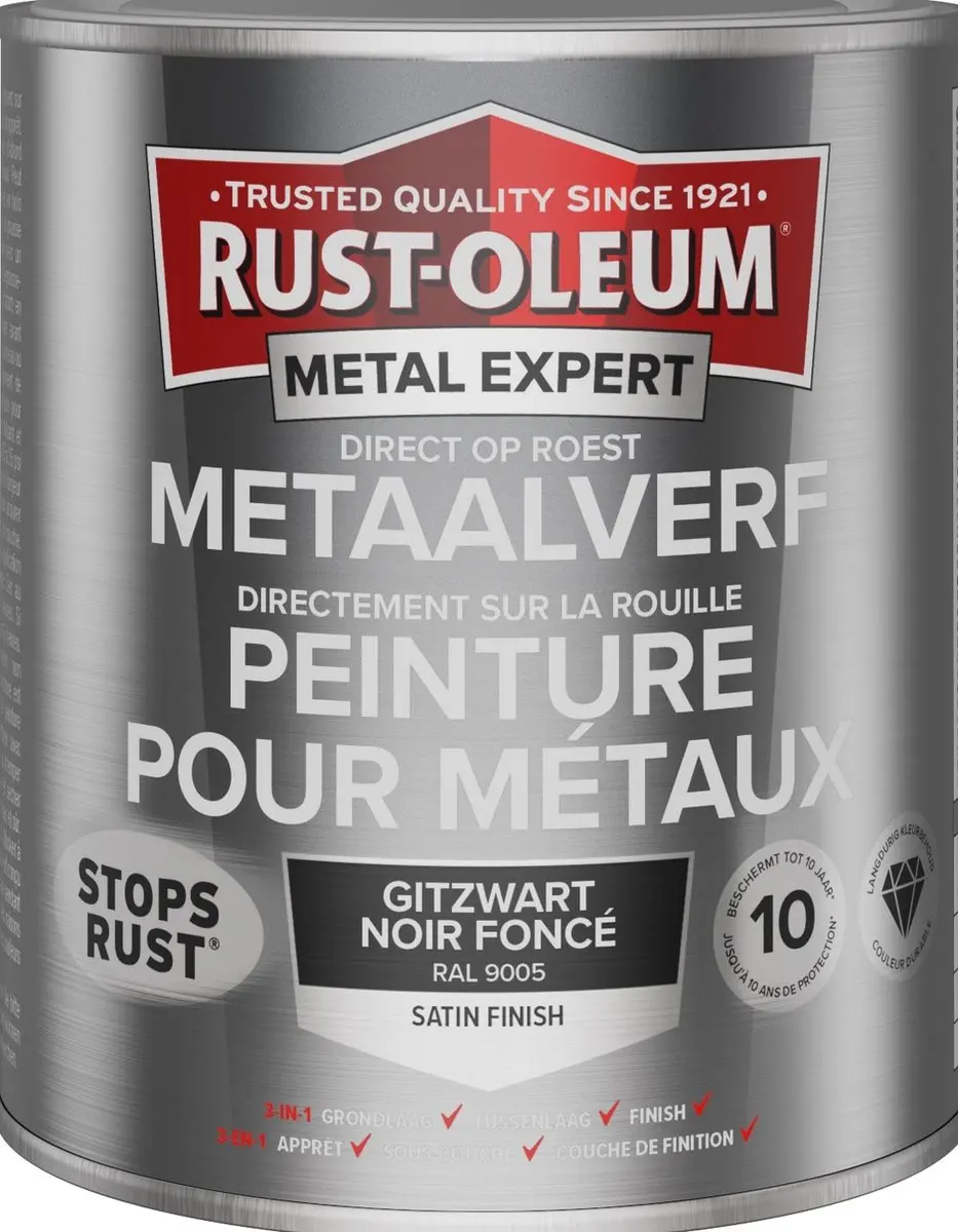 Rust-Oleum Metal Expert Direct Op Roest Metaalverf 250ml - Zwart